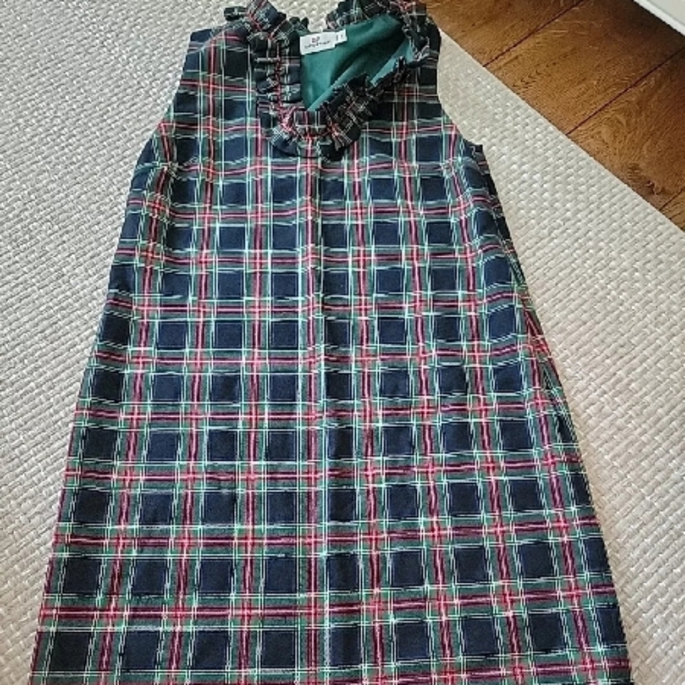 Blue and Red Plaid Sleeveless V-Neck Sheath Dress